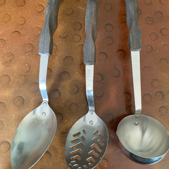 VINTAGE CUTCO 12 13 15 SLOTTED STAINLESS STEEL BROWN HANDLE SERVING SPOON LADEL - Picture 1 of 13